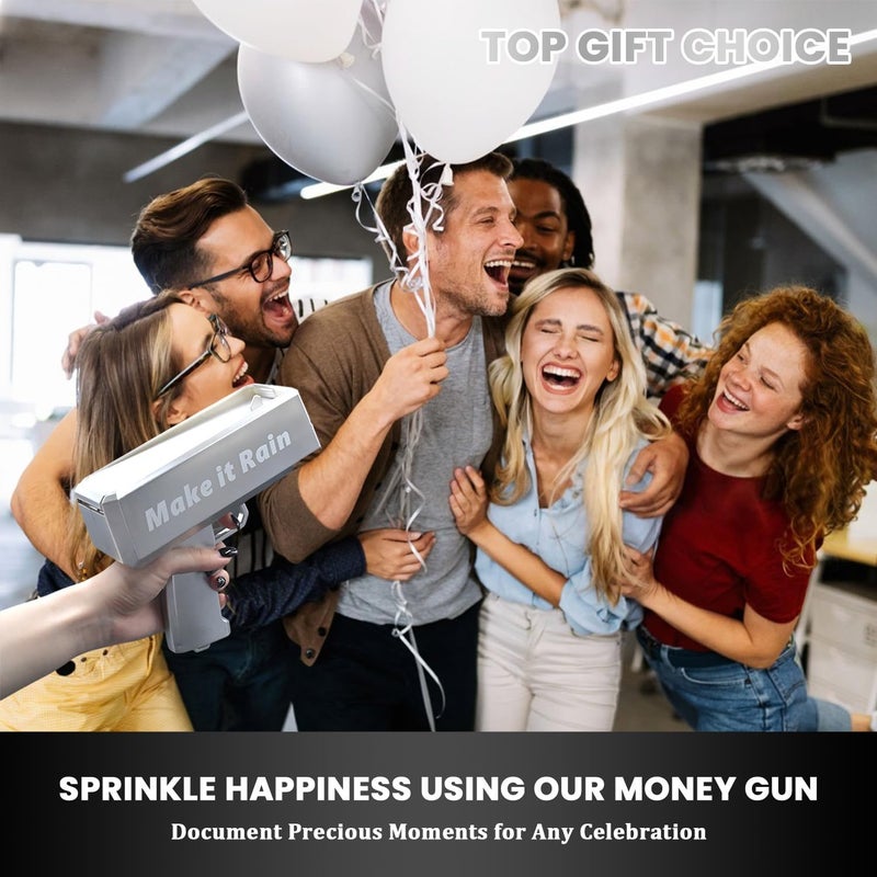 RADSHSP Make It Rain Money Toy Gun Silver Automatic Money Gun Prop Party Shooter Gun for Weddings Birthdays Christmas New Year Night Club Fun Party Surprise Gifts - Image 5